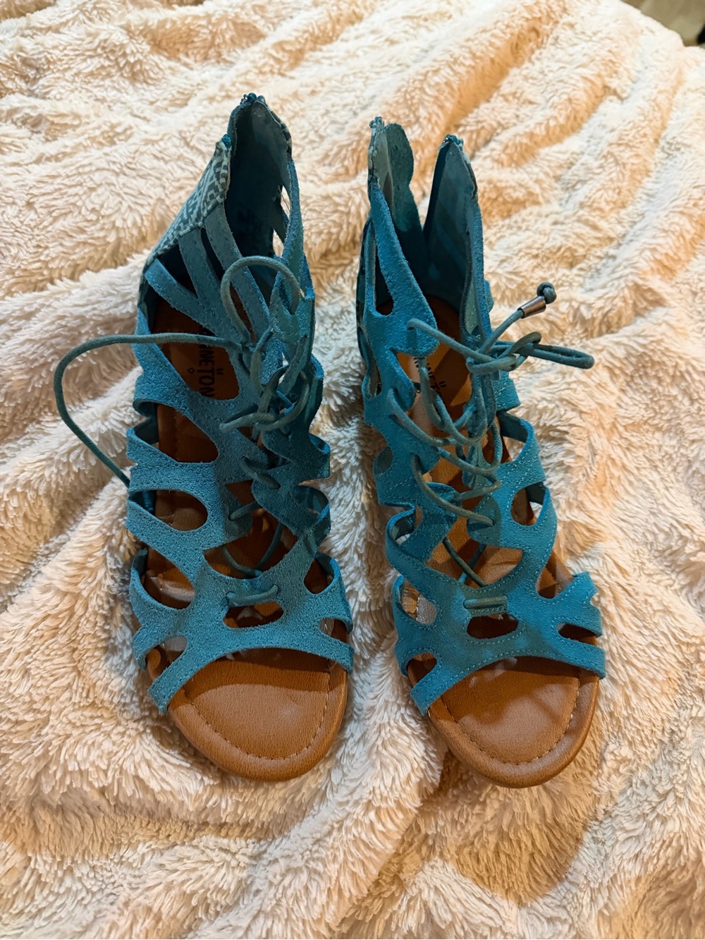Minnetonka Teal Lace-Up Gladiator Sandals
